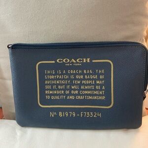 EUC Coach L-Shape Storypatch Pouch in Navy Blue Coated Canvas